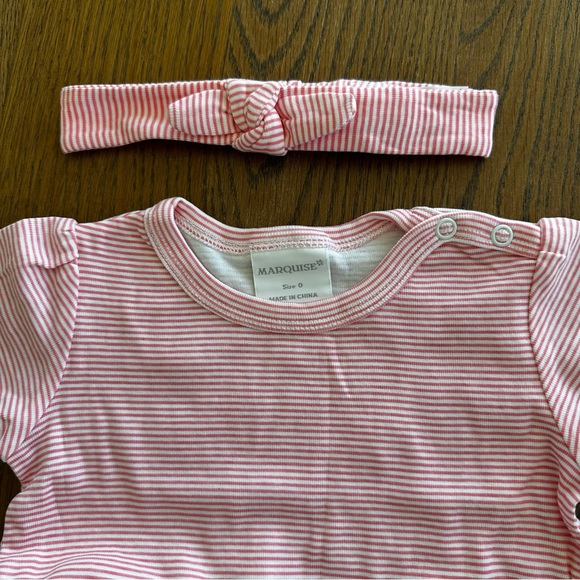 Marquise Bundle Blue Floral Warm Pink White Stripe Footies Girls Summer Outfit - Picture 12 of 12